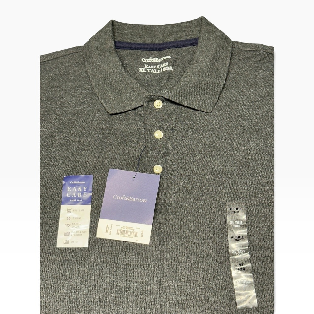 Croft & Barrow Mens Easy Care Pique Polo Shirt Iron Grey XL Tall MC81K100XS1
